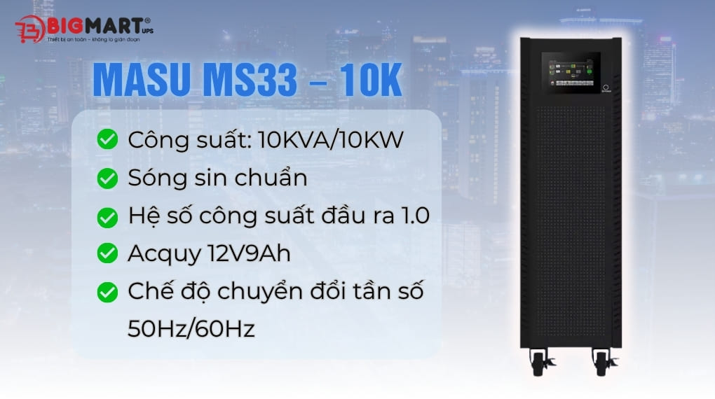 Bộ lưu điện công nghiệp MASU MS33-10K (10kVA/10kW)